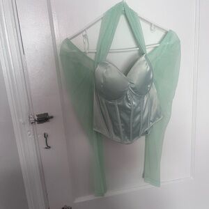Windsor Satin Corset with Sheer Green Wrap